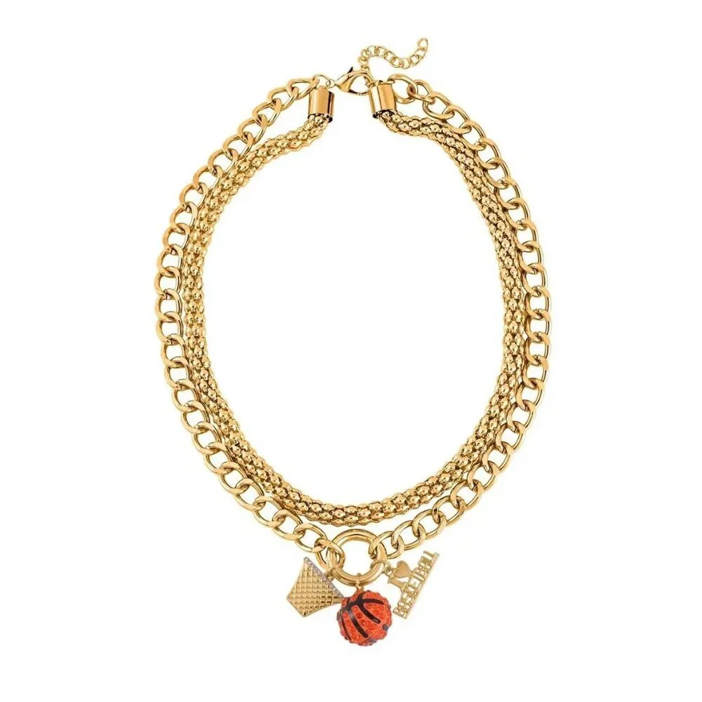 Basketball Orange Austrian Crystal Enameled Charm Goldtone Necklace